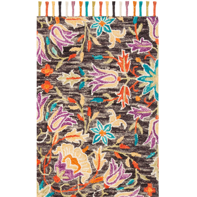 Tapis floral en laine touffeté à la main Vahakn, Carré 7 pi