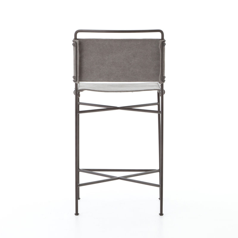 Kenza Counter Stool, Counter Stool (26” Seat Height), Vegan Leather-Black, Black