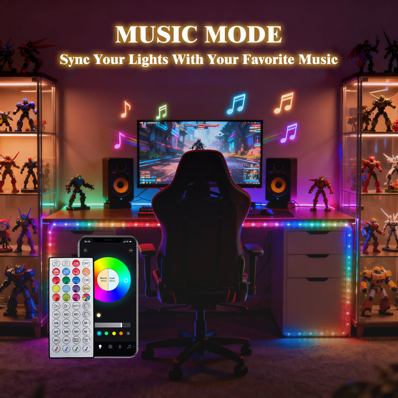 APP-Controlled RGB LED Rope Light, 33-Ft Waterproof Color-Changing Strip with Remote, Music Sync, Timer, and Mounting Kit for Indoor and Outdoor Use