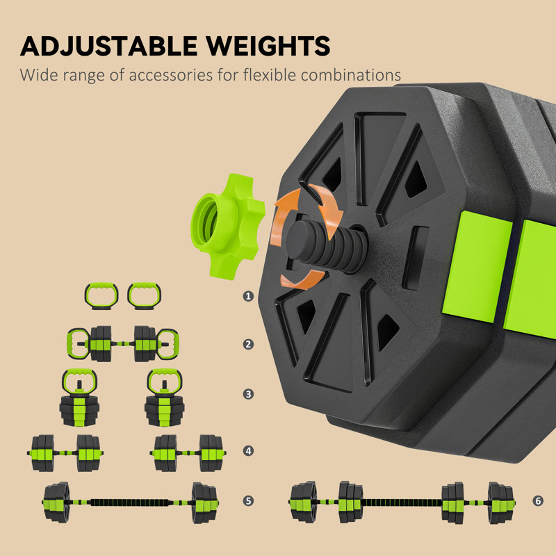 Ensemble d'haltères réglables 6 en 1, ensemble de poids libres 66 lb, vert