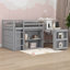 Lit mezzanine simple avec bureau coulissant, tiroirs et tablettes ouvertes-73639974
