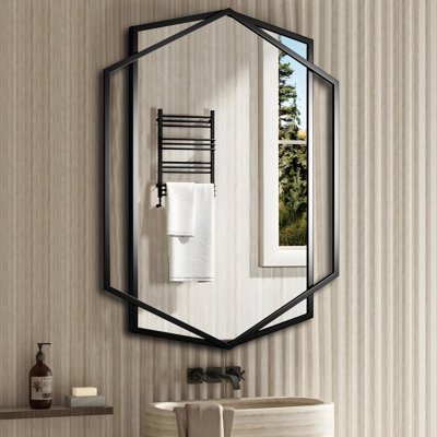 Miroir mural décoratif, miroir mural moderne pour salle de bain, miroir mural avec cadre en métal noir irrégulier et rectangulaire