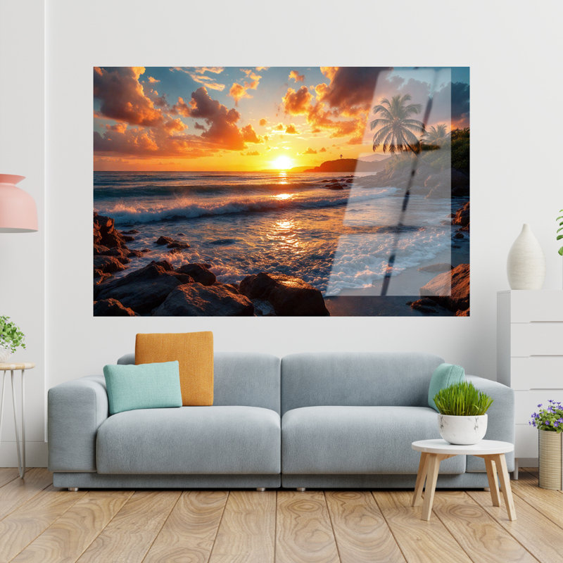 Art mural en verre trempé Beach Sunset, 16" H x 20" W