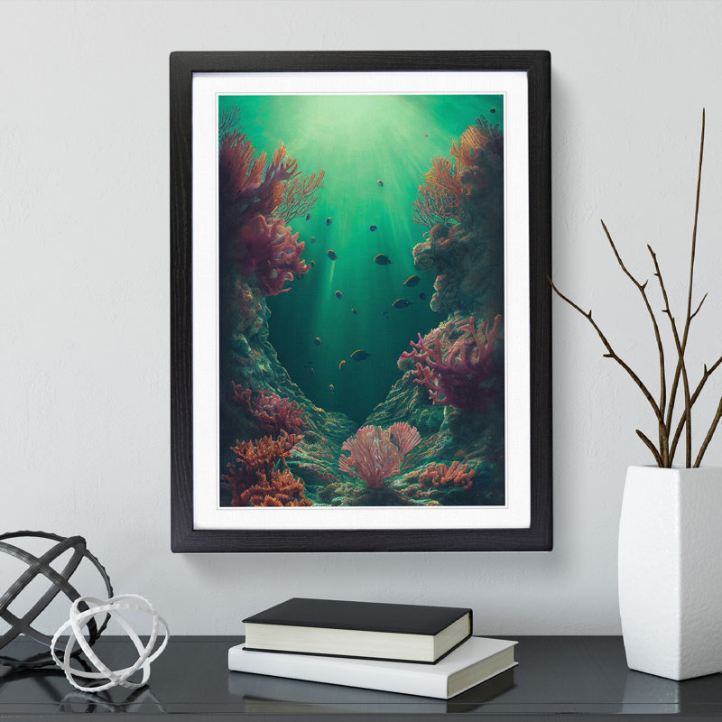 Fish By The Coral - Framed Print, 34cm H x 25cm W, Black