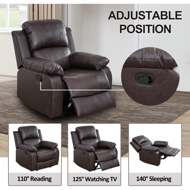 Dewaun Faux Leather Manual Standard Recliner, Brown Faux Leather