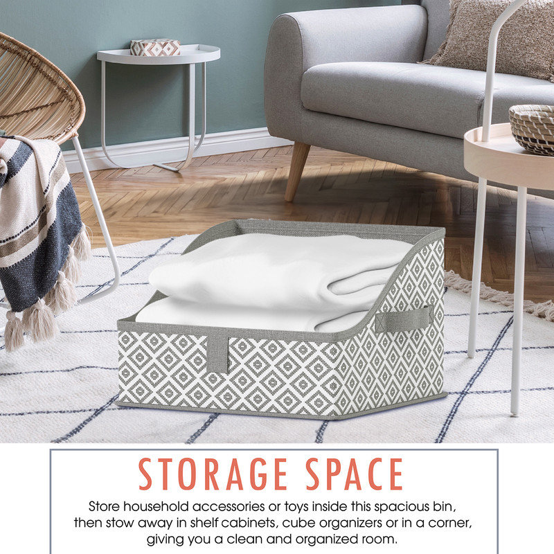 Ebern Designs 3 Pack Collapsible Trapezoid Storage Bins Bin, Diamond Grey