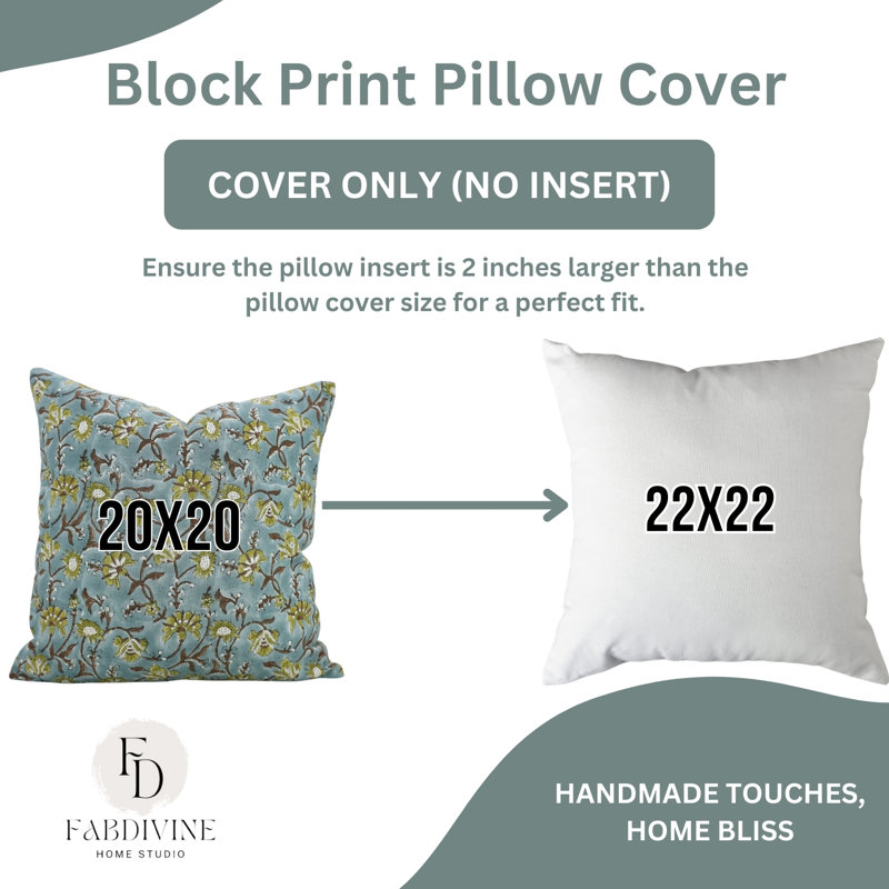 Housse de coussin en lin fabriquée à la main Fabividine Nayab, H 12 po x l 20 po, Motif floral bleu 2, Forme rectangulaire