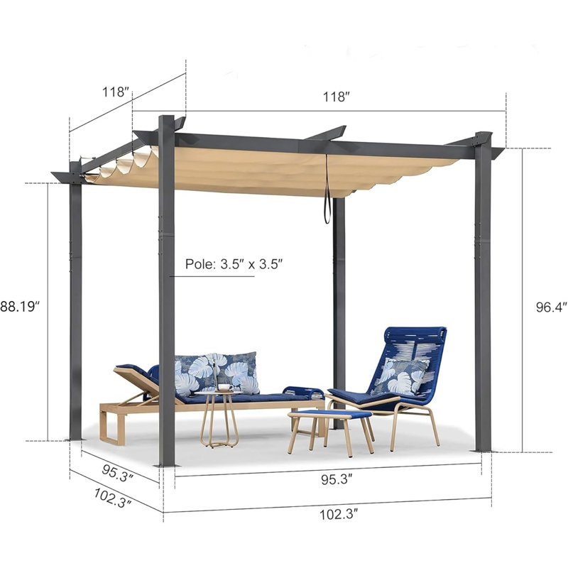 3m x 3m Aluminium Pergola, Khaki