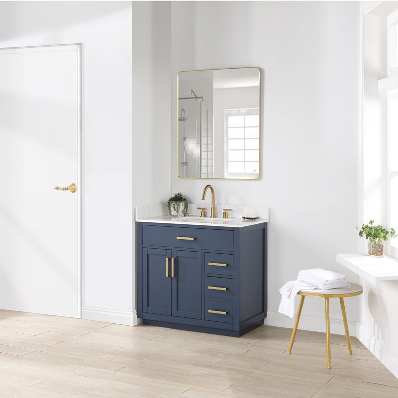 Gavino 36" Single Bathroom Vanity Set with Mirror, Royal Blue, Gold