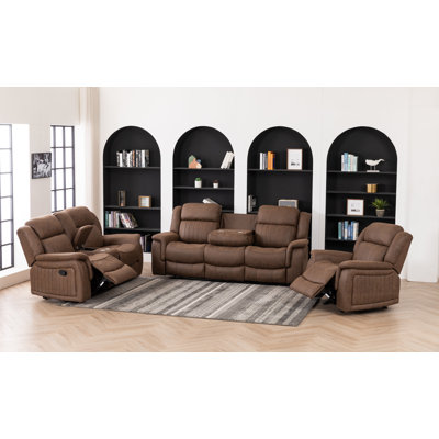 3-Piece Manual Reclining Living Room Set With Cup Holders