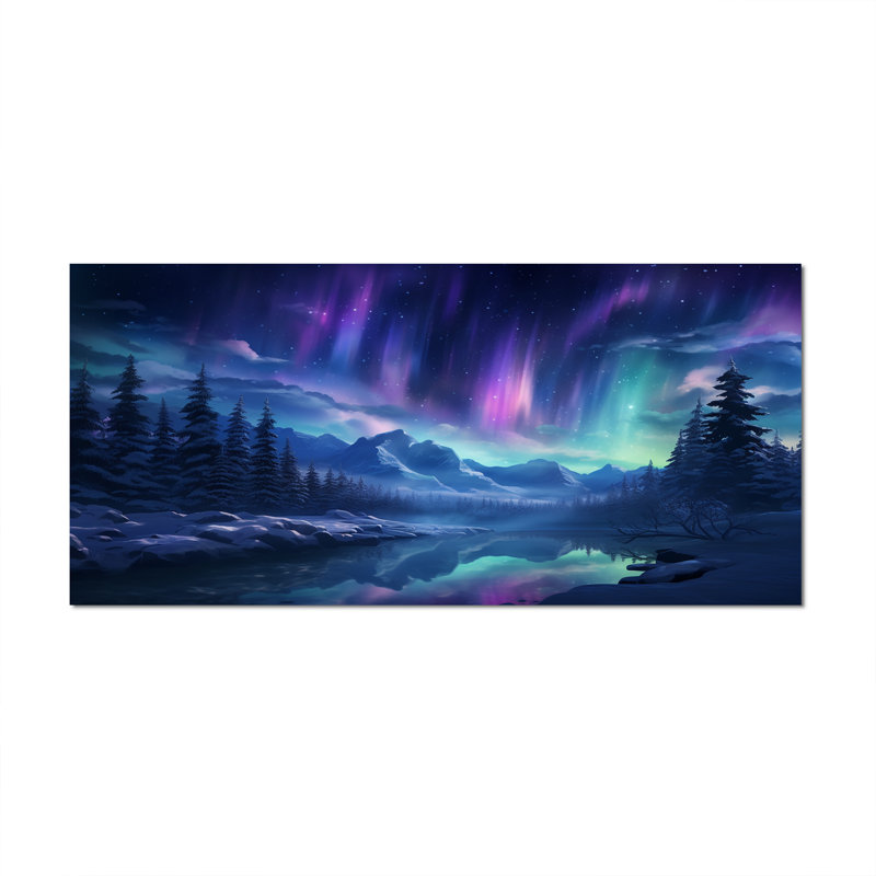 Northern Lights I - aurore boréale, art mural pour le salon, Toile tendue, H 28 po x l 60 po x P 1,5 po