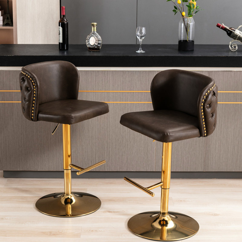 Modern Pu Upholstered Swivel - Adjustable Seat Height, Back , For Home Pub And Kitchen Island (2, Brown Height Bar Stools Leather Upholstered, & (2 Units,