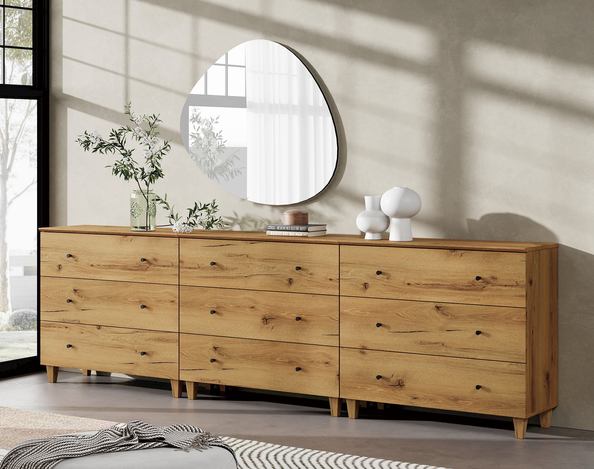 Lysiane 3-In-1 Wooden Dresser With 9 Drawers For Bedroom