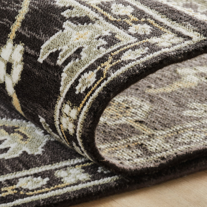 Ember Charcoal Brown Hand-Knotted Wool Oriental Area Rug, Rectangle 10' x 14'