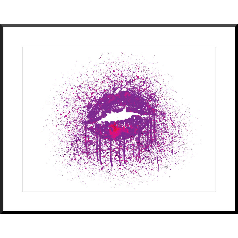 Purple Splatter Lips - Single Picture Frame Print on Wood