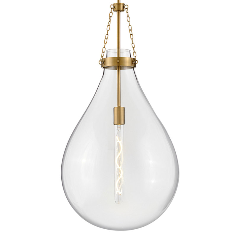 Eloise 16-in Single Light Raindrop-Shaped Pendant, Lacquered Brass