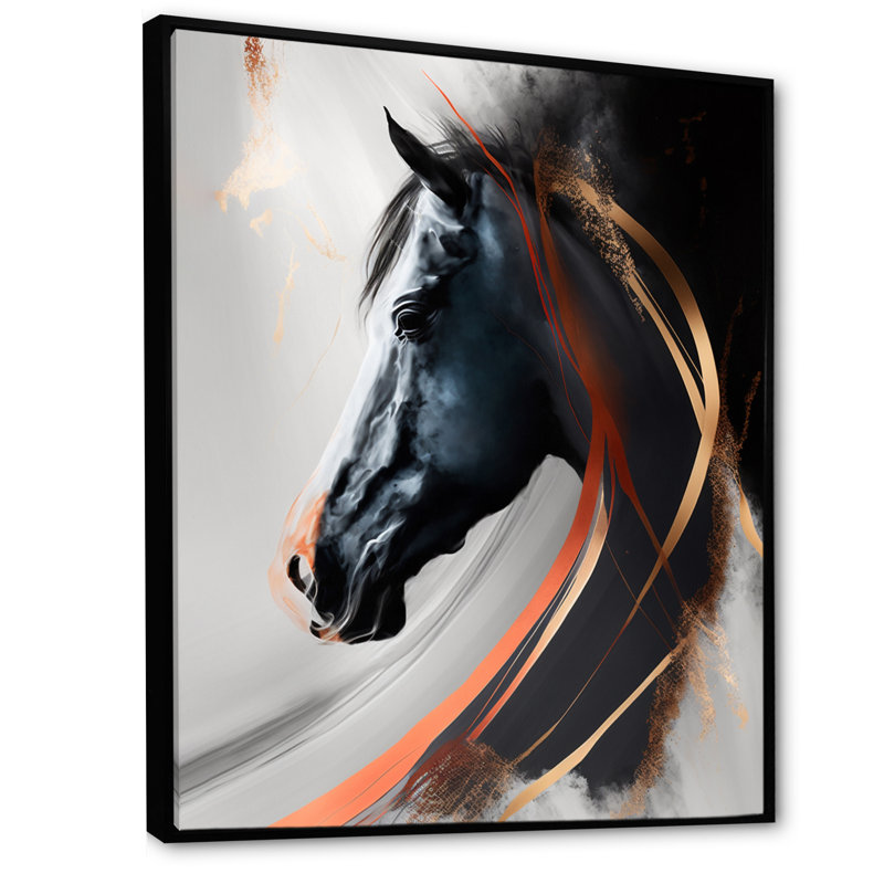 «Black Horse Side Portait I», reproduction sur toile, H 20 po x l 12 po x P 1 po, Toile avec cadre flottant noir