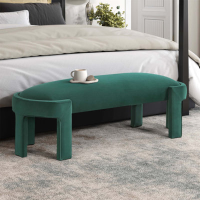 Banc de hall d'entrée rembourré élégant avec tissu en velours vert et coussin en mousse haute densité pour un confort luxueux