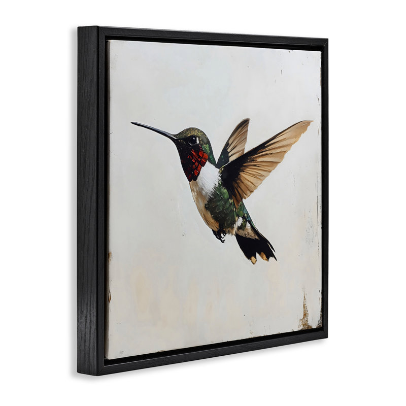 Colibri sur un cadre flottant rustique vieilli, design par Creative Studio, H 25 po x l 25 po, Noir