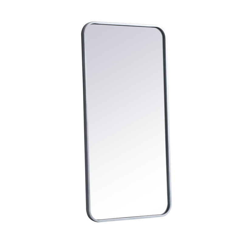 Sabine Metal Rounded Rectangle Wall Mirror, Silver, 36" x 18"