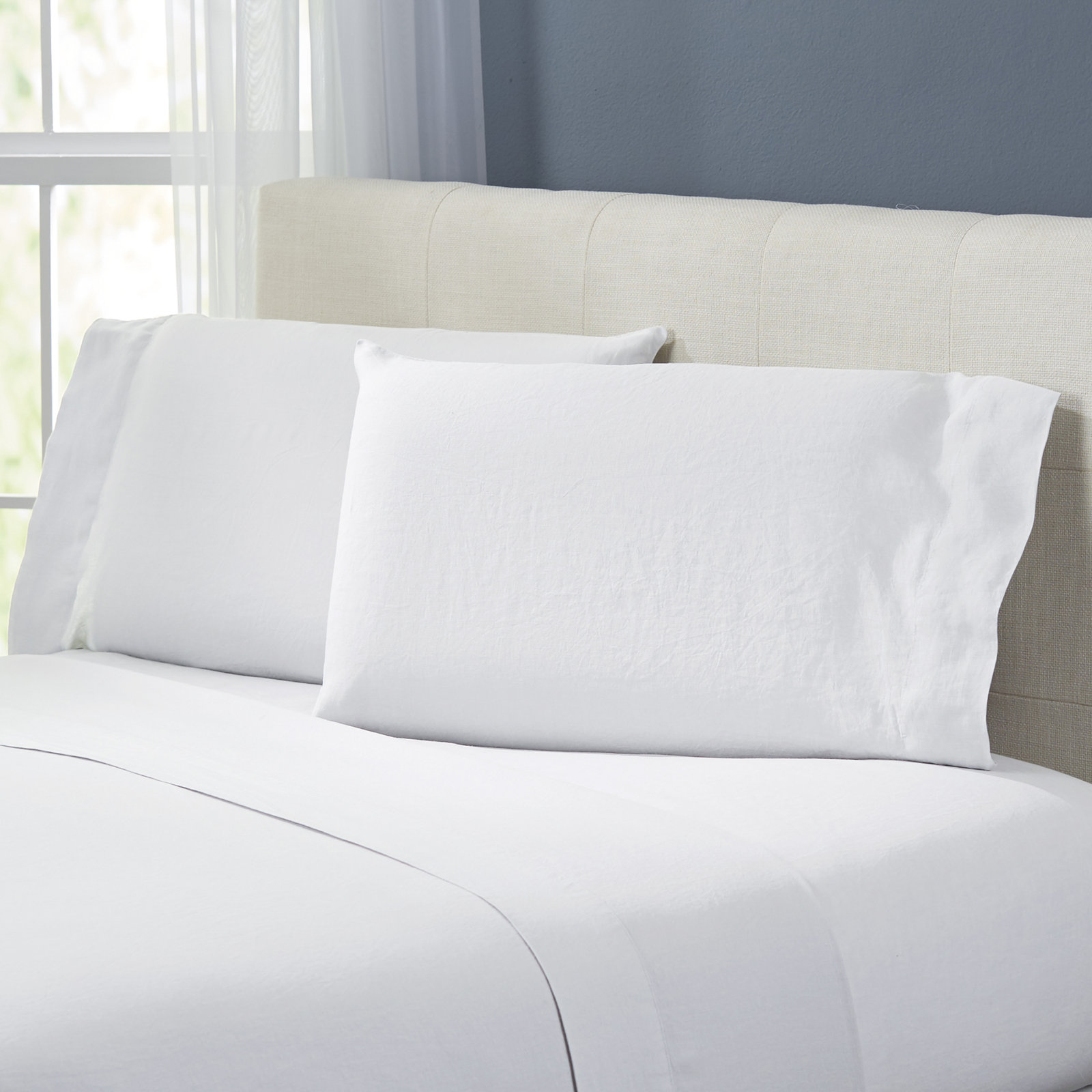 Frazier 100% Linen Machine Woven Sheet Set, Eggshell White, King Sheet Set with 2 Pillowcases