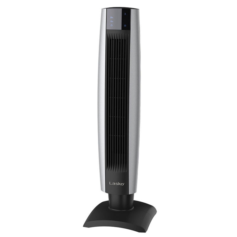 Lasko 34" Silver and Black Oscillating Tower Fan with Remote