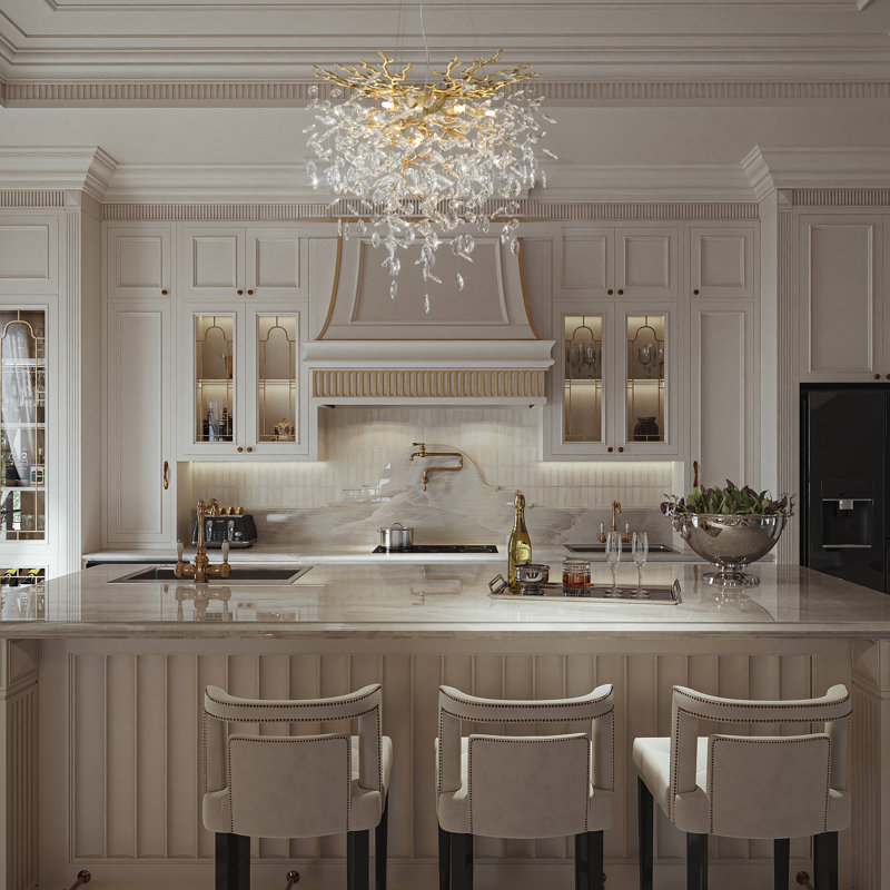 Modern 8-Light Chrome Crystal Chandelier With Tree Branch Design, Gold, 27.56" H x 23.62" W x 23.62" D