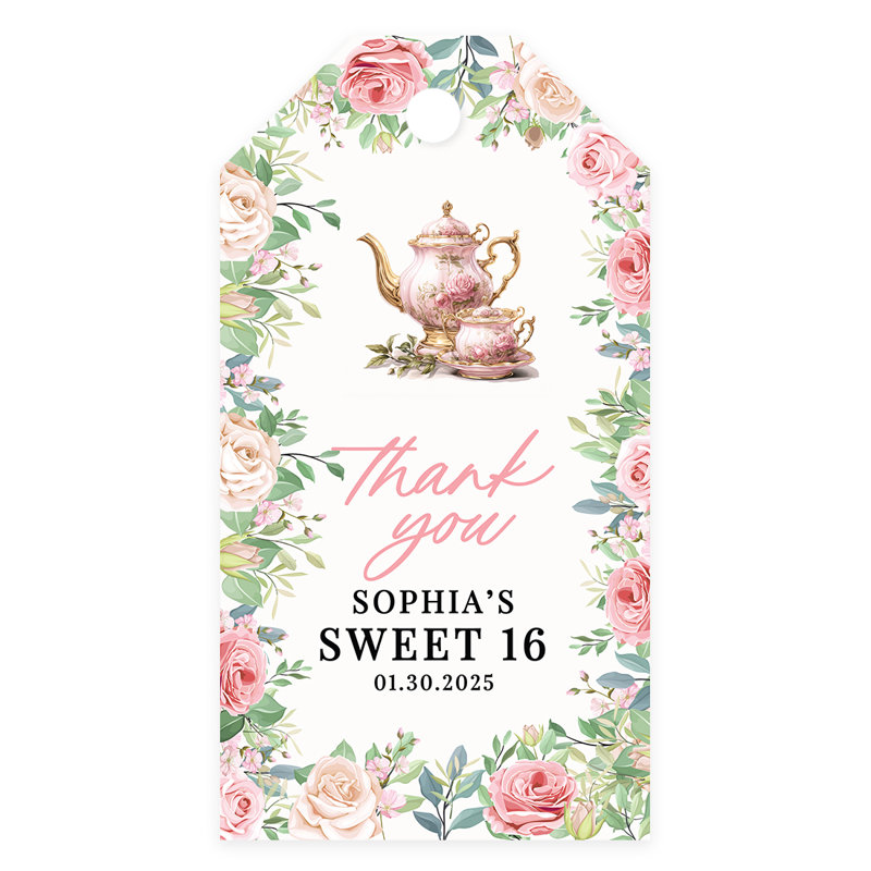 Étiquettes-cadeaux personnalisées avec 16 cordes, thème «Tea Party Thank You» pour décoration de fête, paquet de 60