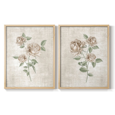 «Blush Rose Botanical I», reproduction encadrée de qualité supérieure - prête à être accrochée - aucun clou requis - aucun clou requis