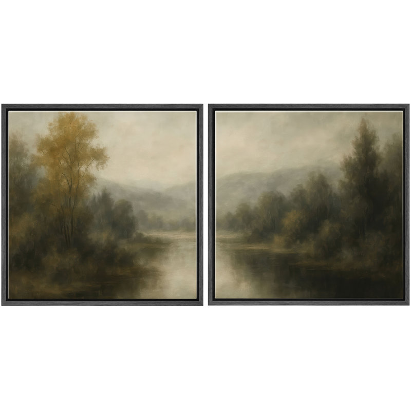 "Moody Riverside Forest Nature Landscape", ensemble de 2 reproductions d'art encadrées, H 24 po x l 24 po