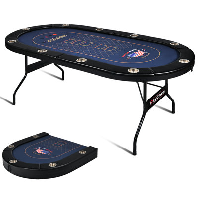 RayChee 84'' 10 - Player Foldable Poker Table, Texas Holdem Poker Table with Padded Rails and Cup Holders
