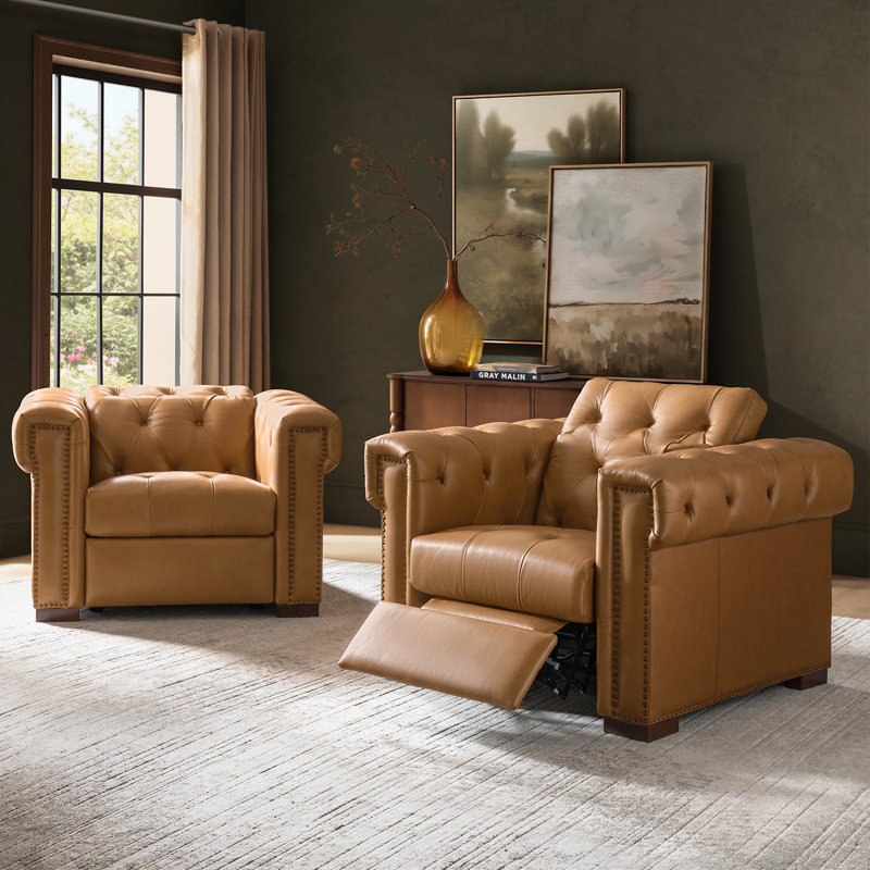 Burbank Traditional Genuine Leather Power Recliner, Camel