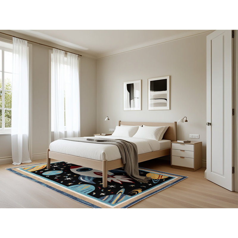Machine Washable Space Beige Area Rug, Rectangle 5' x 7'