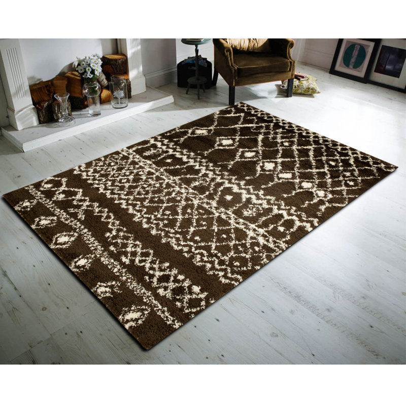 Tapis brun / crème en polypropylène à motif abstrait tissé à la machine 6 pi 7 po x 9 pi 6 po Uinta
