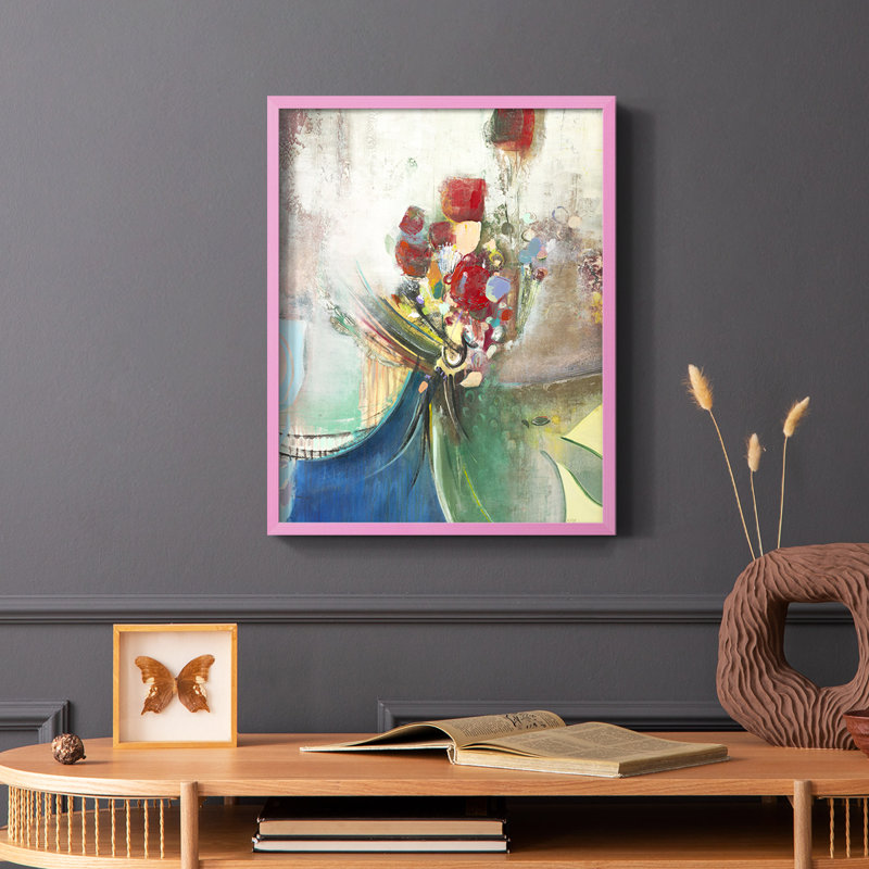 Celebration II Framed Print - Solid Wood, Pink, 10" H x 8" W