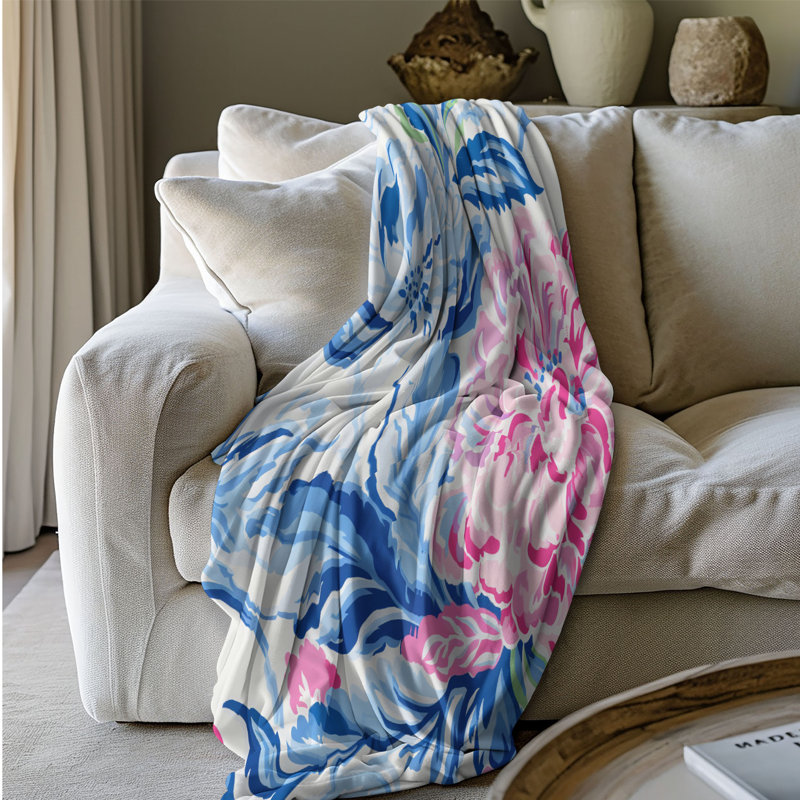 Motif de balise maritime - 1 pièce Sherpa Premium, L 60 po x L 80 po, Chic chic à fleurs roses et bleues