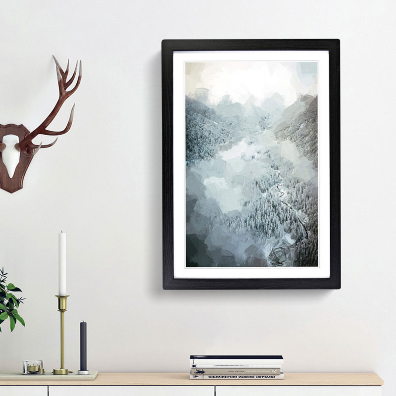 Forest in Winter in Abstract - Picture Frame Graphic Art Print, 48cm H x 36cm W x 2cm D, Black Framed