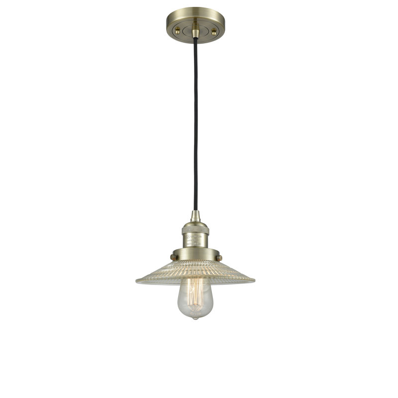 Miramontes 1 - Light Single Pendant, Antique Brass, No Bulb Included, Clear Halophane