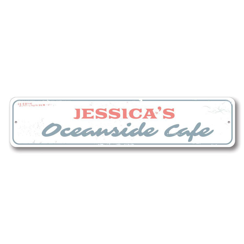 Plaque en aluminium Oceanside Cafe, H 4 po x l 18 po x P 0,04 po