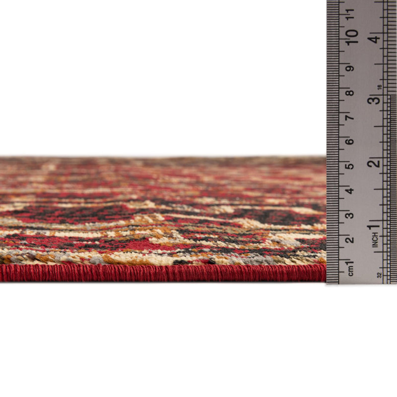 Tapis bordeaux à motif géométrique Knowle, Carré 5 pi 3 po