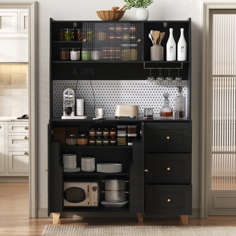 184cm Kitchen Pantry, Black