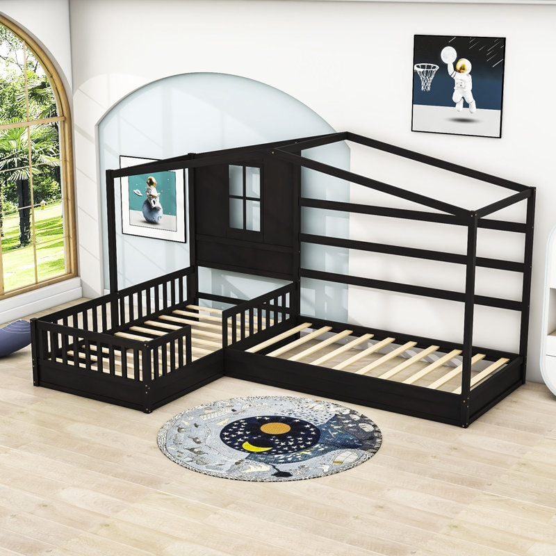 Lit plateforme simple en bois avec clôture et lattes Ikera, Espresso