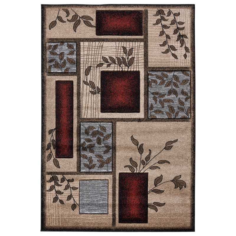 Tapis beige / rouge Zader, Rectangle 9 pi 6 po x 13 pi 10 po