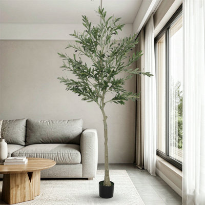 180 cm H Faux Olive Tree Plant in Cement Freestanding Planter