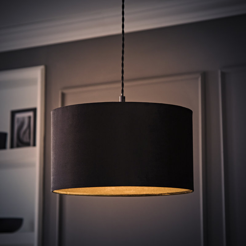 20cm H Velvet Drum Pendant Shade ( Screw On ), Black, 20 cm H x 35 cm W x 35 cm D