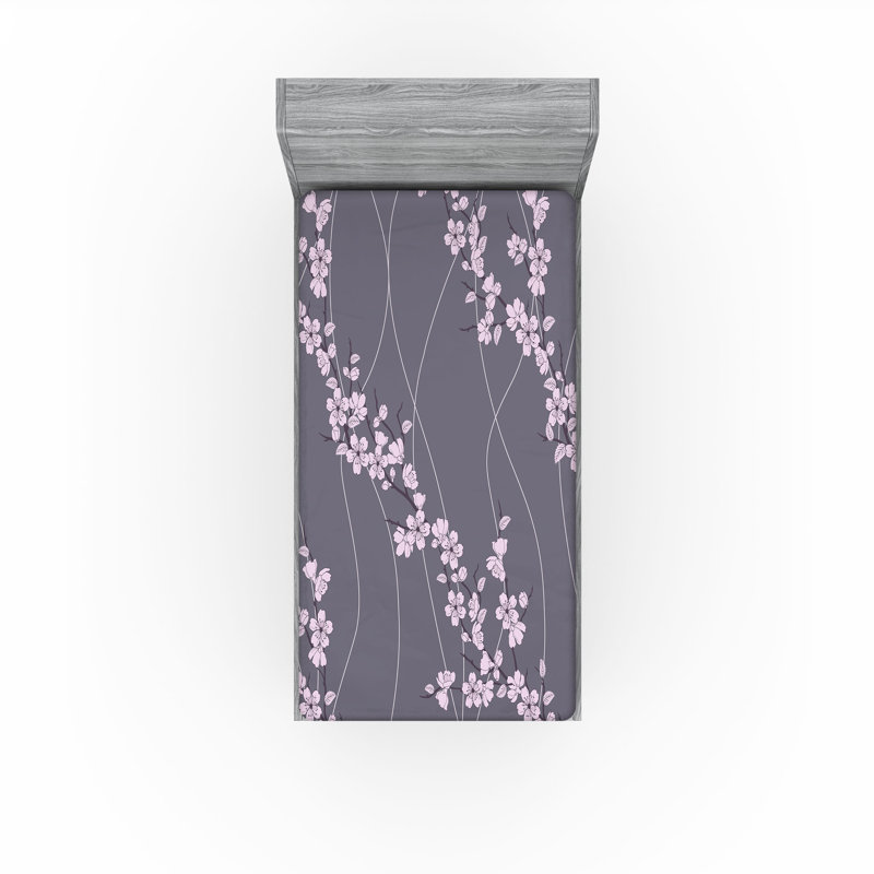 Drap-housse orange Ambesonne, Drap-housse de taille simple, Taupe / motif floral rose pâle