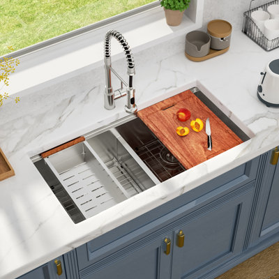 Évier de cuisine encastré à simple cuve en acier inoxydable de calibre 16 avec accessoires encastrable 36 po L x 19 po L 36 po x l 19 po