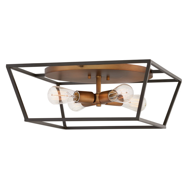 Fulton  Four Light 18" Caged Geometric Flush Mount Light, Bronze