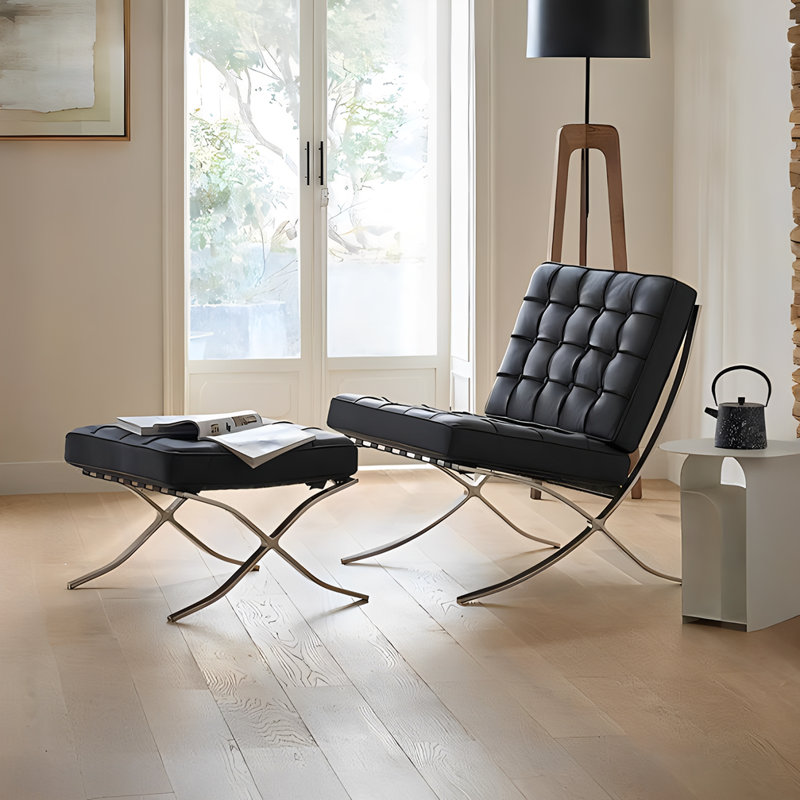 Armchair & Ottoman, Leather, Black