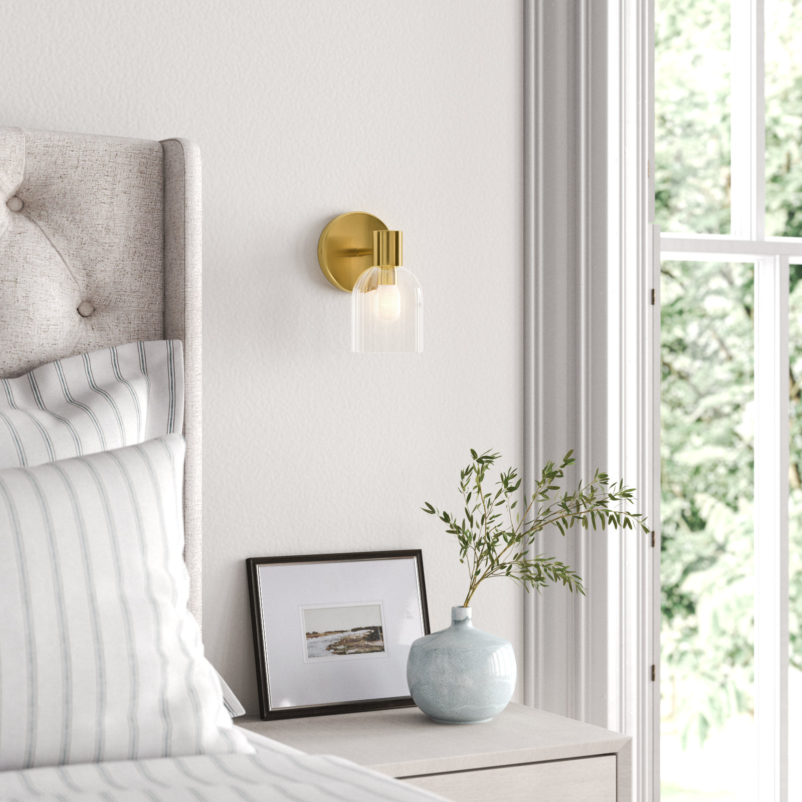 Garrett Single Light Dimmable Armed Sconce, Aged Brass